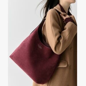 Kate Spade 454 Suede Large Shoulder Bag In Dark Merlot NWT